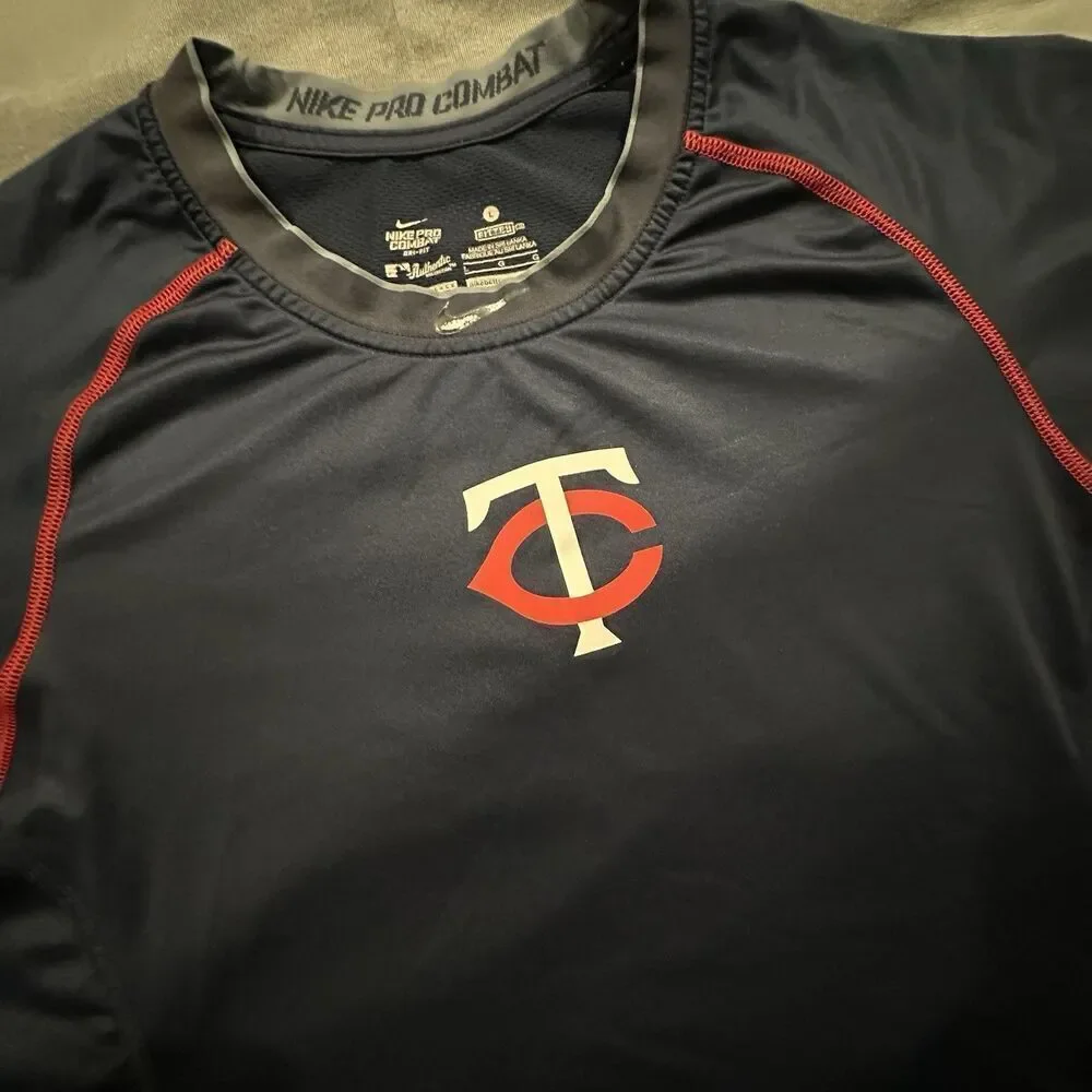 Nike Pro Combat Minnesota Twins Shirt Men's Large Fitted Navy Blue Performance